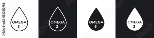 Omega 3 icon symbol collection on white background.