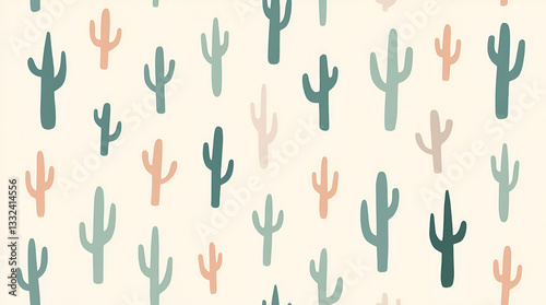 Abstract Cactus Shapes in Soft Pastels: Minimalist Tile Pattern for Offices
