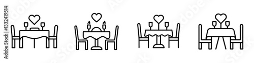 romantic dinner table icon, romantic dinner table line art - simple line art of romantic dinner table, perfect for romantic dinner table logos and icons