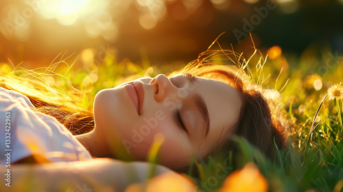Sun-Kissed Girl Embracing Peaceful Moments on Soft Grass