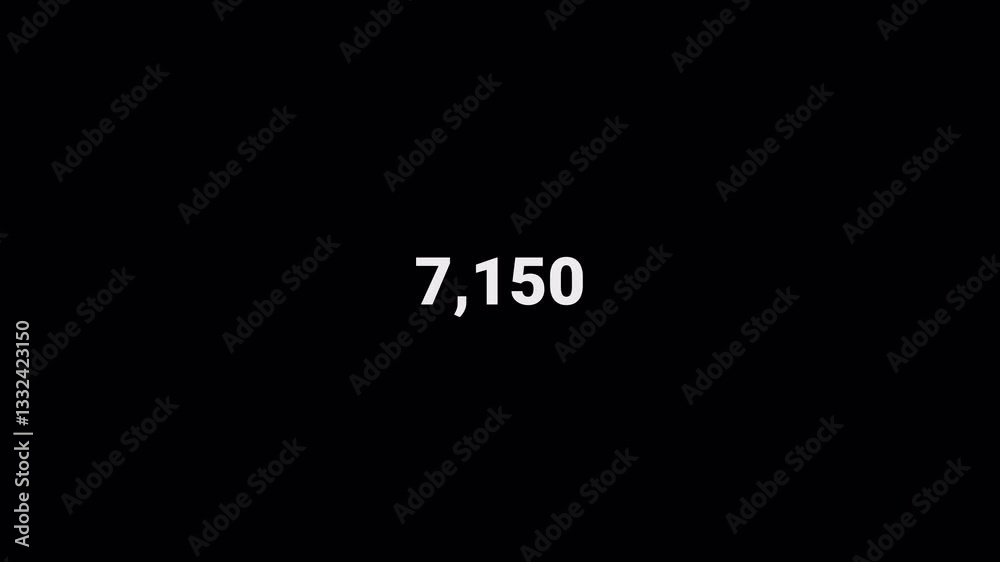 Number counter animation from 0 to 10,000 on a transparent background, Animated counting Numbers of ten thousand in 4k. 
