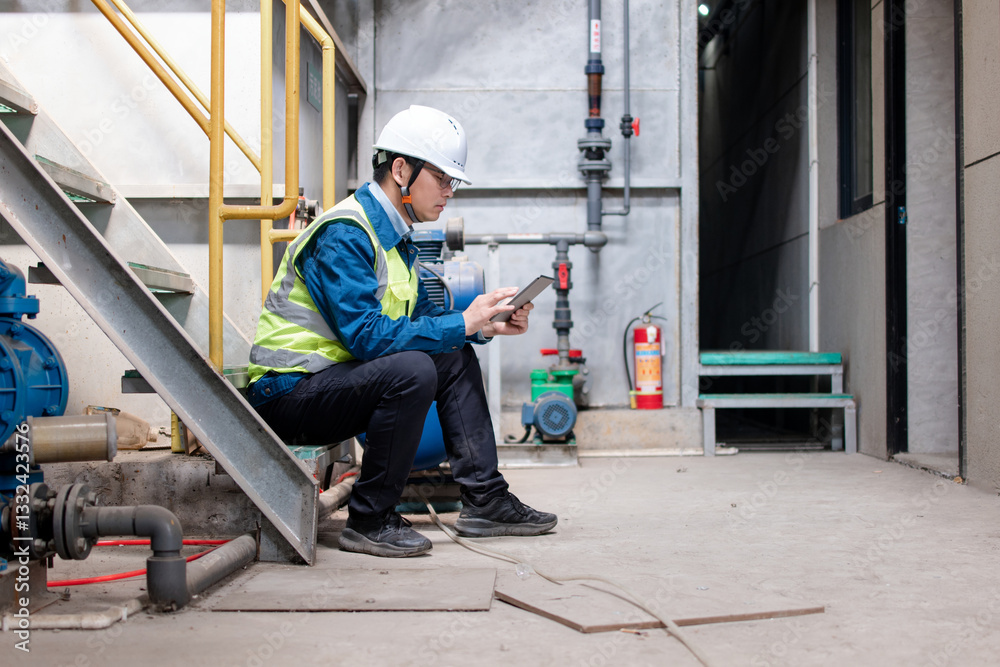 asian engineer working with digital tablet in factory asian engineer working with digital tablet in factory