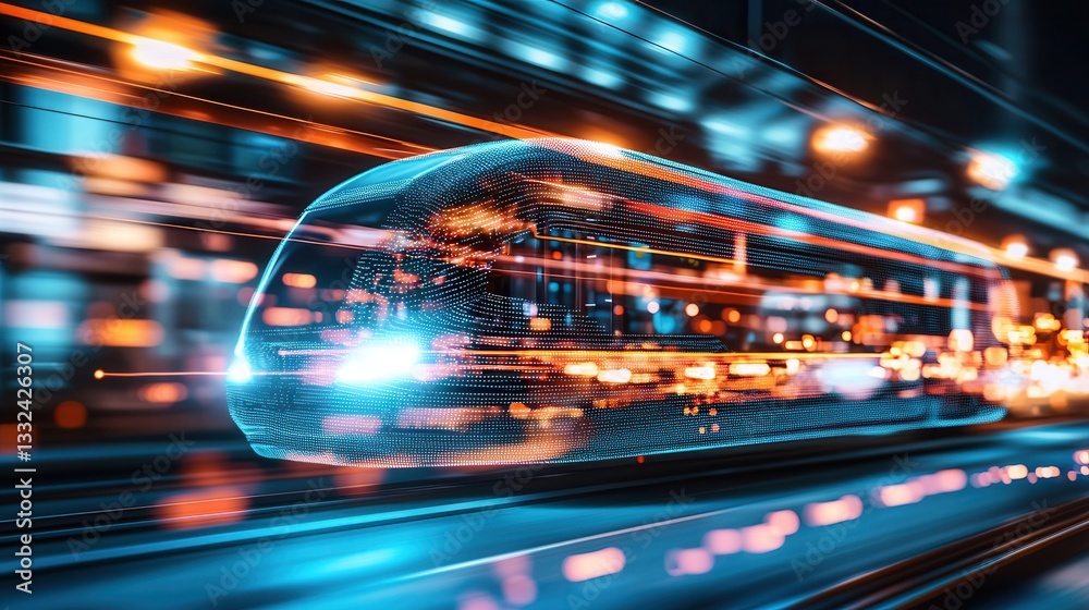 A blurred dynamic image of a high speed train or transportation system moving swiftly through a luminous technologically advanced urban environment showcasing the speed efficiency A blurred dynamic image of a high speed train or transportation system moving swiftly through a luminous technologically advanced urban environment showcasing the speed efficiency