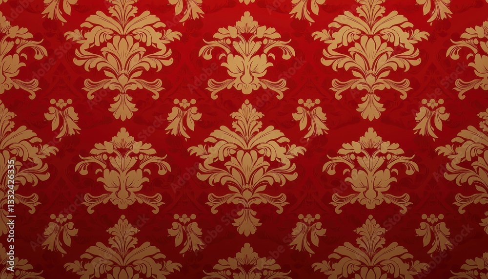A rich red fabric with intricate gold floral patterns, creating an elegant and luxurious visual appeal. A rich red fabric with intricate gold floral patterns, creating an elegant and luxurious visual appeal.