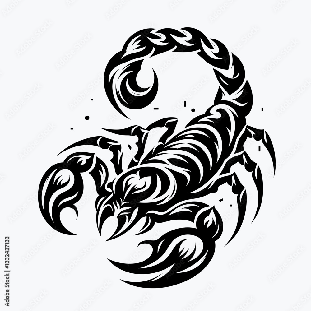 Fototapeta premium Powerful Scorpion With Striking Pose In Dynamic Tribal Design for tattoos and t-shirt prints