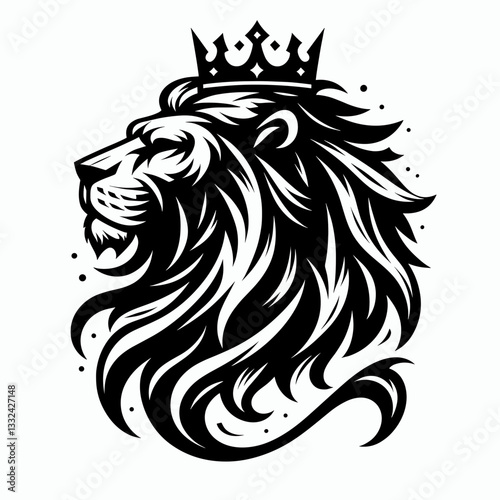 Majestic Lion King With Royal Crown In Noble Tribal Style for tattoos and t-shirt prints