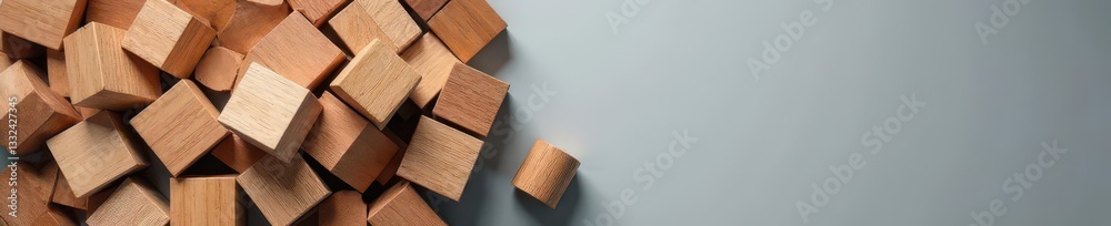 Grey background, wooden cubes in circular arrangement , circular economy, grey background, resources Grey background, wooden cubes in circular arrangement , circular economy, grey background, resources