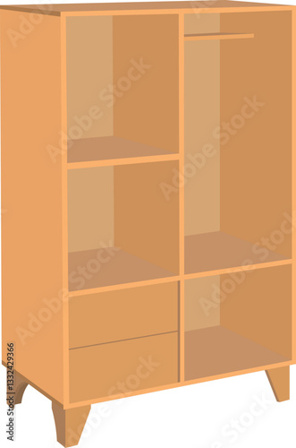 Open Cupboard with Drawers Vector Illustration. A spacious open cupboard with a pair of drawers, isolated on a white background. Ideal for animations and digital projects showcasing practical storage