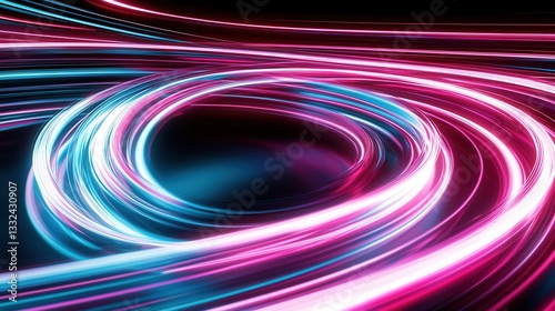 Captivating abstract composition featuring dynamic luminous neon wave patterns in a kaleidoscope of vibrant colors evoking a sense of movement and energy