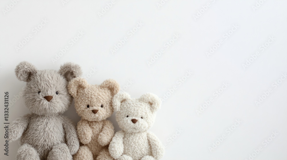 Furry stuffed animals with soft filling and space for text. Furry stuffed animals with soft filling and space for text.