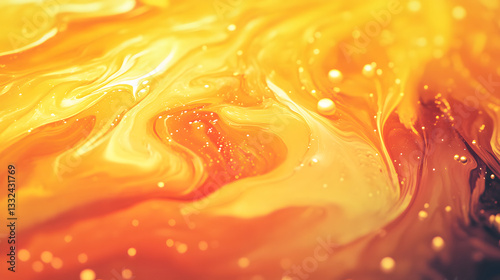 Abstract Golden Fluid Art Painting Swirling Amber and Yellow Hues