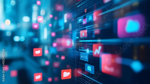 A colorful wall featuring various app icons illustrating the explosion of social media and digital communication platforms