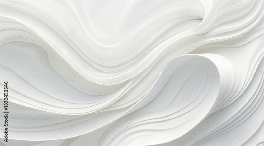 Obraz premium Intricate abstract white swirling forms, flowing curved layers creating a three-dimensional effect, sophisticated minimalist design, clean geometric style, harmonious balanced composition, smooth