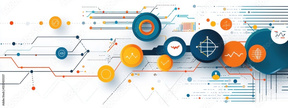 Obraz premium Abstract Data Visualization with Circular Elements and Lines