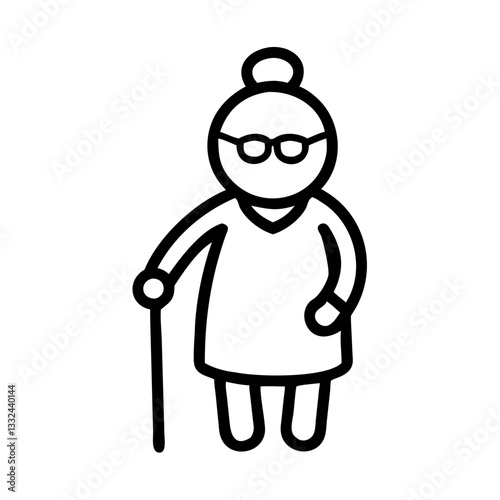 Simple black vector icon of an elderly woman