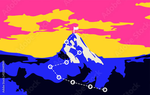 Mount Everest illustration, simple details, mountain trip, rock climbing