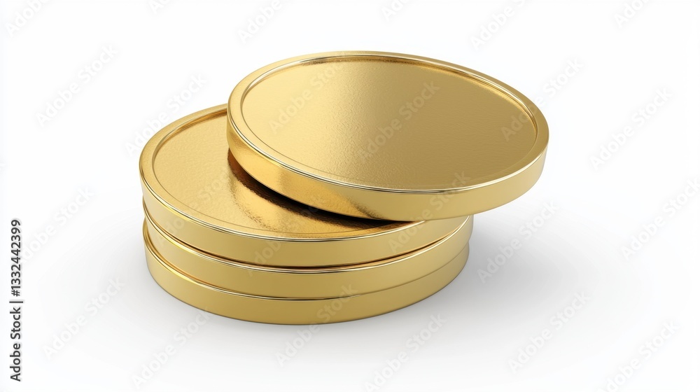 Stacked Golden Coins on White Background for Financial Themes Stacked Golden Coins on White Background for Financial Themes