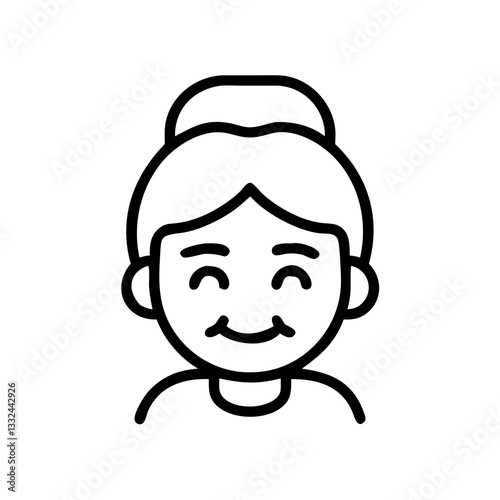 Simple black vector icon of a smiling old woman