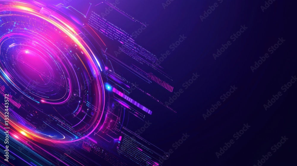 Fototapeta premium Colorful Abstract Digital Background with Neon Circles and Lines