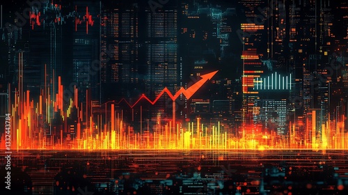 Aviation Industry Decline on Stock Market Graph, A digital stock market graph with a downward trend and a red airplane icon