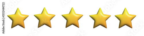 3d yellow stars in a row create a rating symbol representing excellence and quality in service