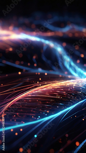 Digital Aurora: Vibrant Streams of Electric Light Dance Against Black Void, Weaving a Tapestry of Glowing Energy and Cosmic Particles.