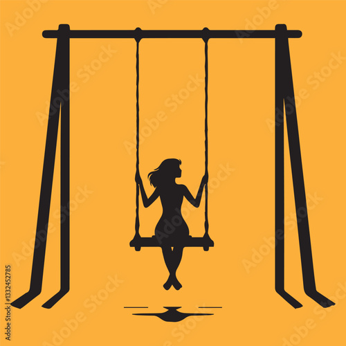 Minimalist woman swinging on swings background.