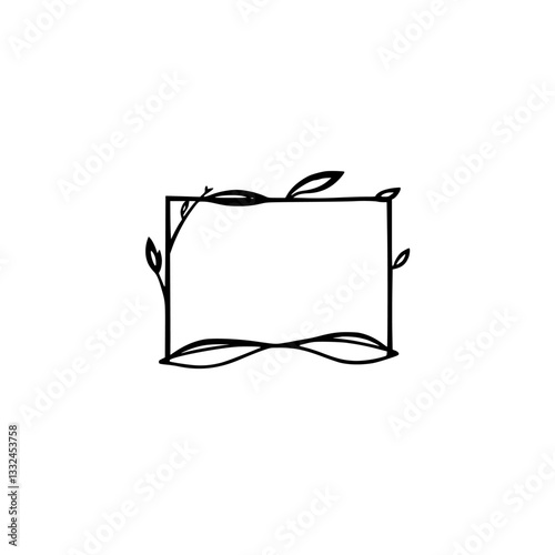 Minimalist black framed rectangle adorned with delicate leaf vines, set against a clean white background, evoking simplicity and nature.