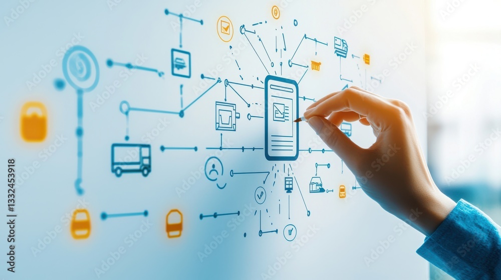 Hand Selecting Icon in Smart Technology Network Concept Diagram Hand Selecting Icon in Smart Technology Network Concept Diagram