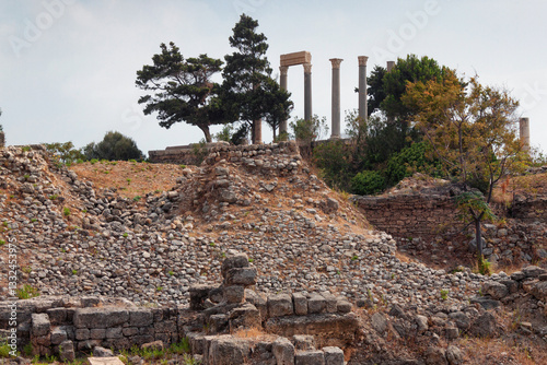 View of the ruins of the historic city of Byblos. It is have been occupied about 7000 BC, it one of the oldest inhabited cities in the world. The city is a UNESCO World Heritage Site. Lebanon.