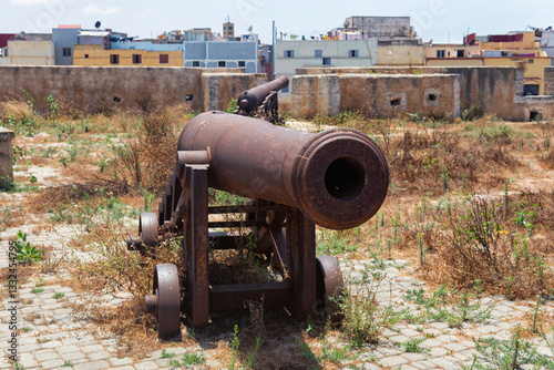 The old guns on the walls of the Portuguese fortress of El Jadida (Mazagan). Morocco, Africa.