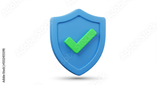 3D icon of a blue shield with a checkmark inside for protection