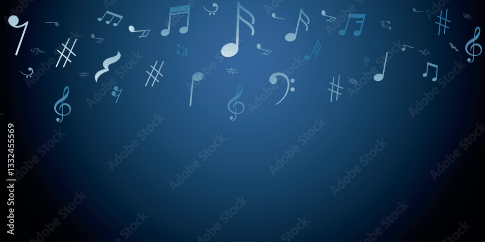 Blue musical notes floating against a dark background creating a vibrant atmosphere Blue musical notes floating against a dark background creating a vibrant atmosphere