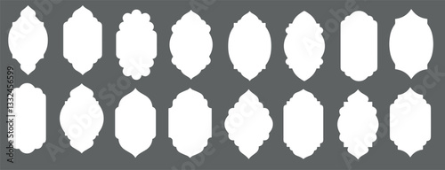 Vector artwork featuring elegant traditional Islamic window designs with distinctive geometric patterns and architectural elements in authentic oriental style for mobile applications.