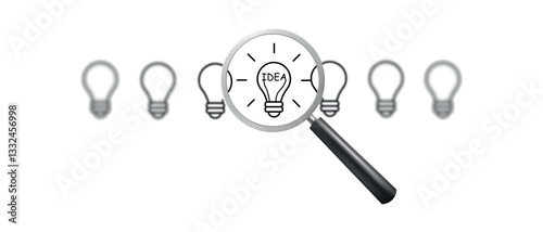 Discovering innovative ideas through focused thinking and analysis with lightbulb symbols