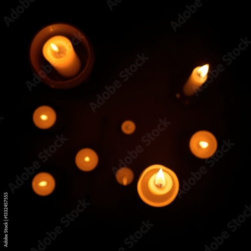 Burning Candles Creating Warm Glow Against Dark Background for Relaxation