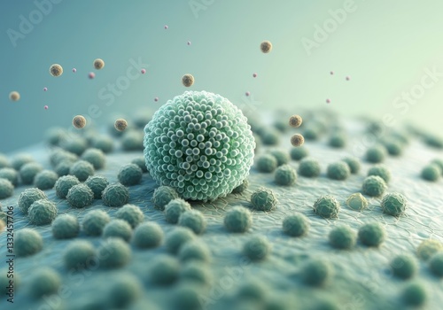 Microscopic view of an allergen interacting with cells