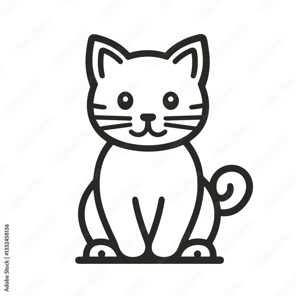 Cute cat icon in black and white outline. Playful feline vector icon for animal lovers and pet stores Cute cat icon in black and white outline. Playful feline vector icon for animal lovers and pet stores