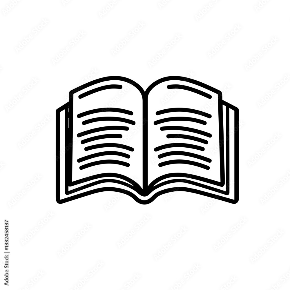 Open book icon in minimalist black and white design. Linear open book sketch for learning and literacy projects Open book icon in minimalist black and white design. Linear open book sketch for learning and literacy projects