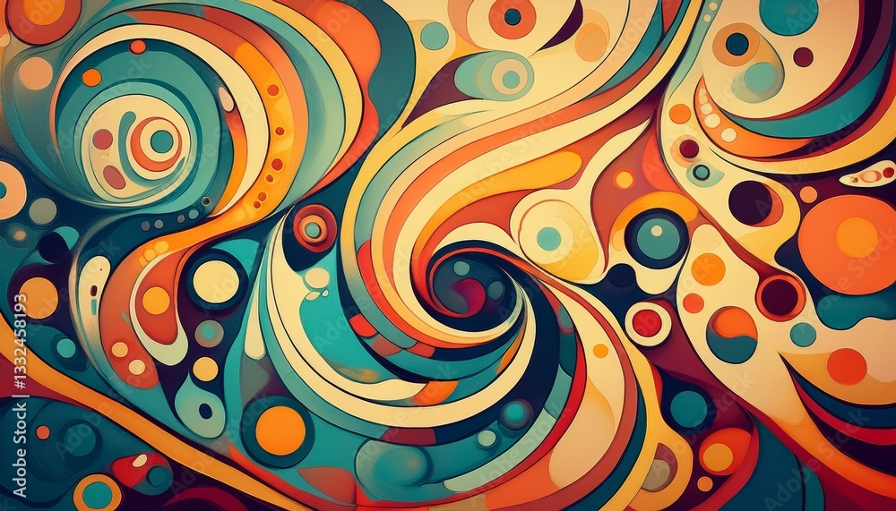 Geometric mosaic merging with fluid swirls, surreal and artistic composition Geometric mosaic merging with fluid swirls, surreal and artistic composition