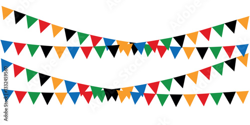 set of colorful ribbons. Celebration buntings flag. Colorful banners decorate a festive outdoor celebration in a vibrant atmosphere