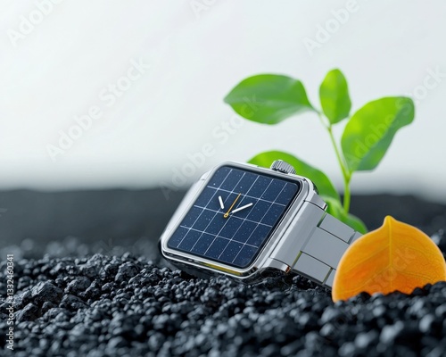 A smart watch powered by solar energy, blending technology and nature.