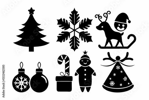 Christmas man icon set silhouette black vector