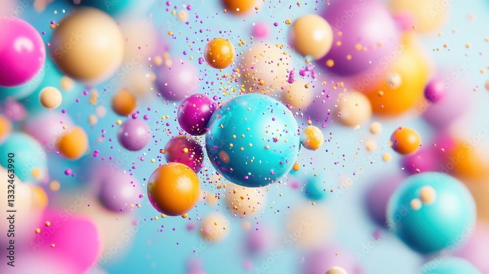 A visually striking and imaginative composition featuring a captivating array of vibrant surreal spheres in a dreamlike prismatic environment filled with sparkling confetti and a sense of playful A visually striking and imaginative composition featuring a captivating array of vibrant surreal spheres in a dreamlike prismatic environment filled with sparkling confetti and a sense of playful