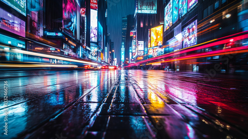 Wallpaper Mural Cinematic Urban Scene with Heavy Traffic, Bright Reflections in the Rain and Dynamic Atmosphere that Captures the Essence of Modern Nightlife – Generative AI Torontodigital.ca