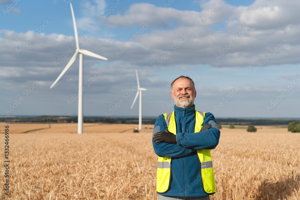 custom made wallpaper toronto digitalWind energy advocate standing in golden wheat field with wind turbines