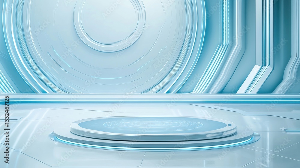 Obraz premium Futuristic Digital Studio with Blue Light and Circular Podium