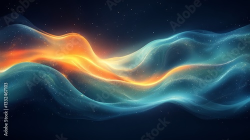 A blue and orange wave with a lot of stars. The blue and orange colors create a sense of movement and energy. The stars add a sense of depth. Overall