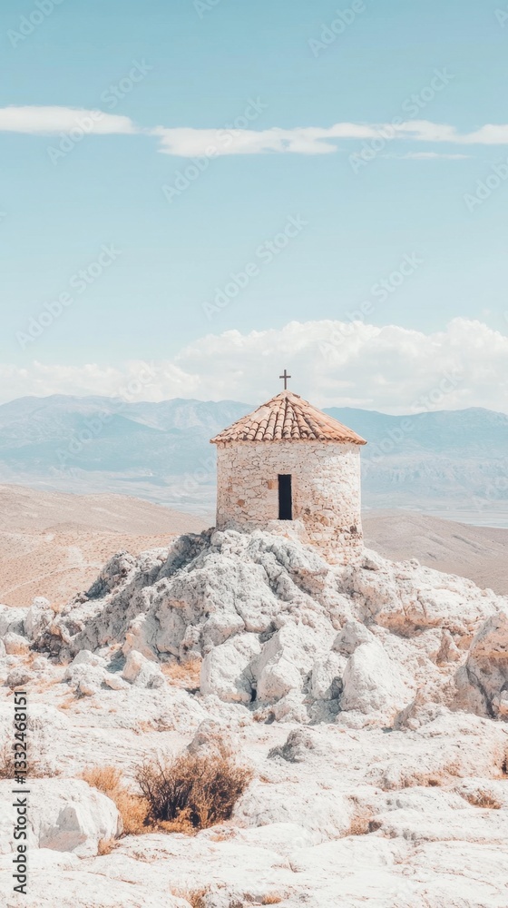 Fototapeta premium chapel on rocky hilltop clear sky
