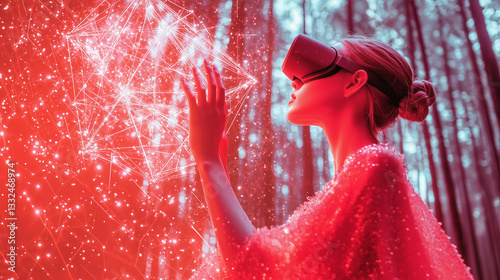 Woman is using virtual reality headset.